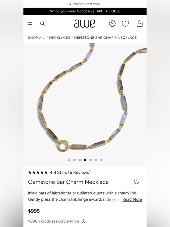 Awe Jewelry - Gold-Frame Labradorite Bar Necklace - Blue